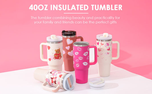 40 Oz Tumbler with Handle & Straw - Insulated Stainless Steel