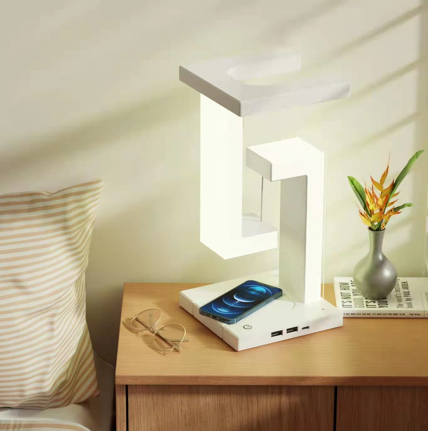 Levitating LED Table Lamp with Wireless Charging - Modern Magnetic Floating Desk Light