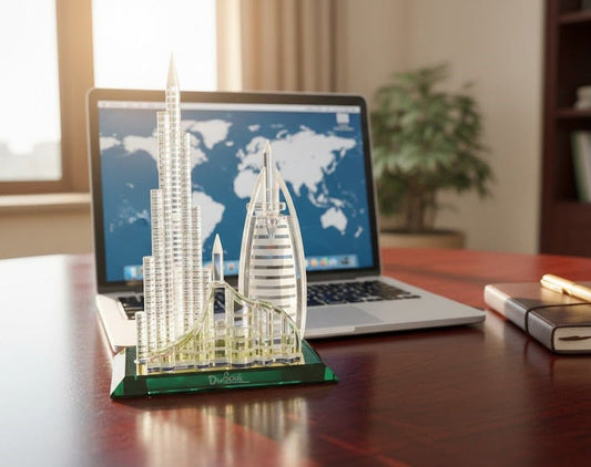 Dubai Burj Al Arab & Skyline Crystal Souvenir – Landmark Decorative Showpiece
