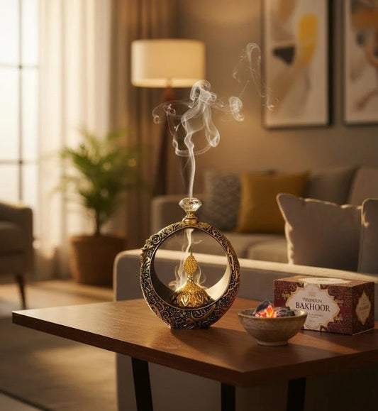 Islamic Round Crescent Frame with Hanging Golden Dome Showpiece