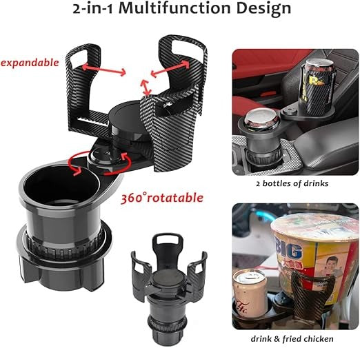 2-in-1 Car Cup Holder Expander – 360° Rotatable & Expandable