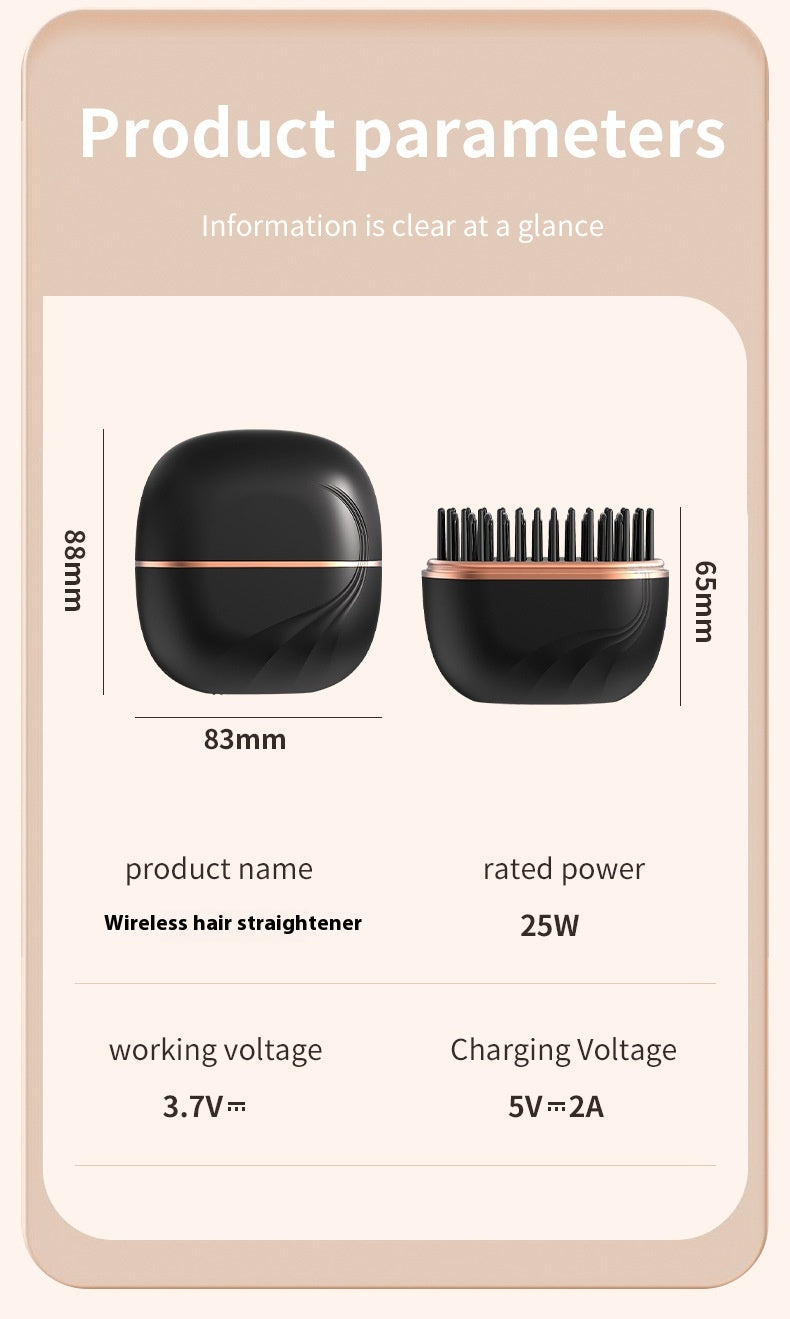 Mini Wireless Hair Straightening Comb – Portable Heated Styling Brush