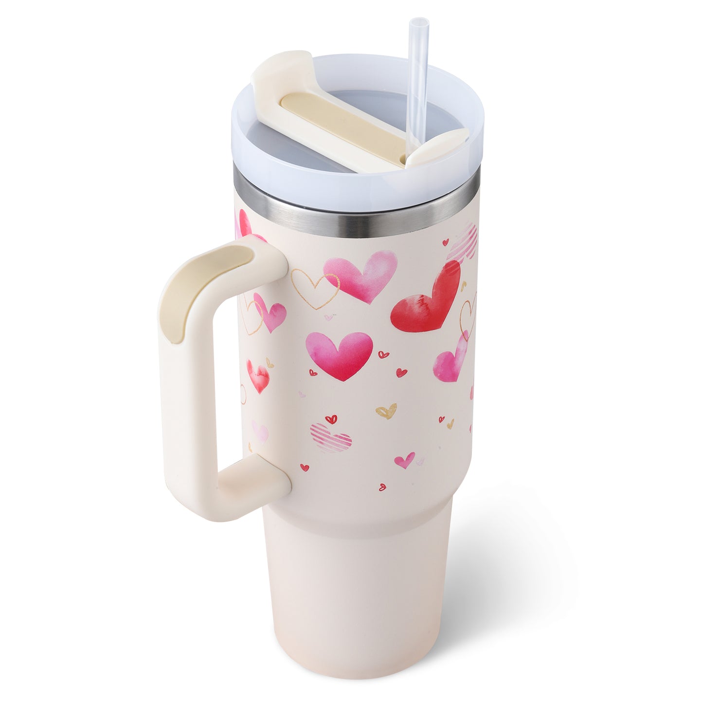 40 Oz Tumbler with Handle & Straw - Insulated Stainless Steel