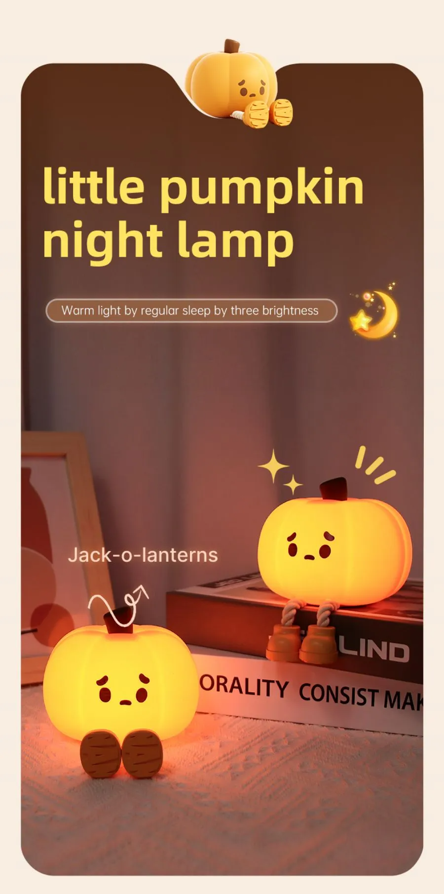 Cute Pumpkin Silicone Night Light – Dimmable USB Rechargeable Lamp