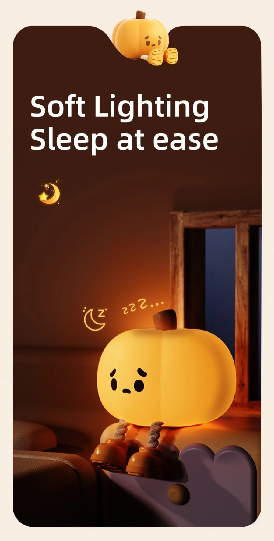 Cute Pumpkin Silicone Night Light – Dimmable USB Rechargeable Lamp