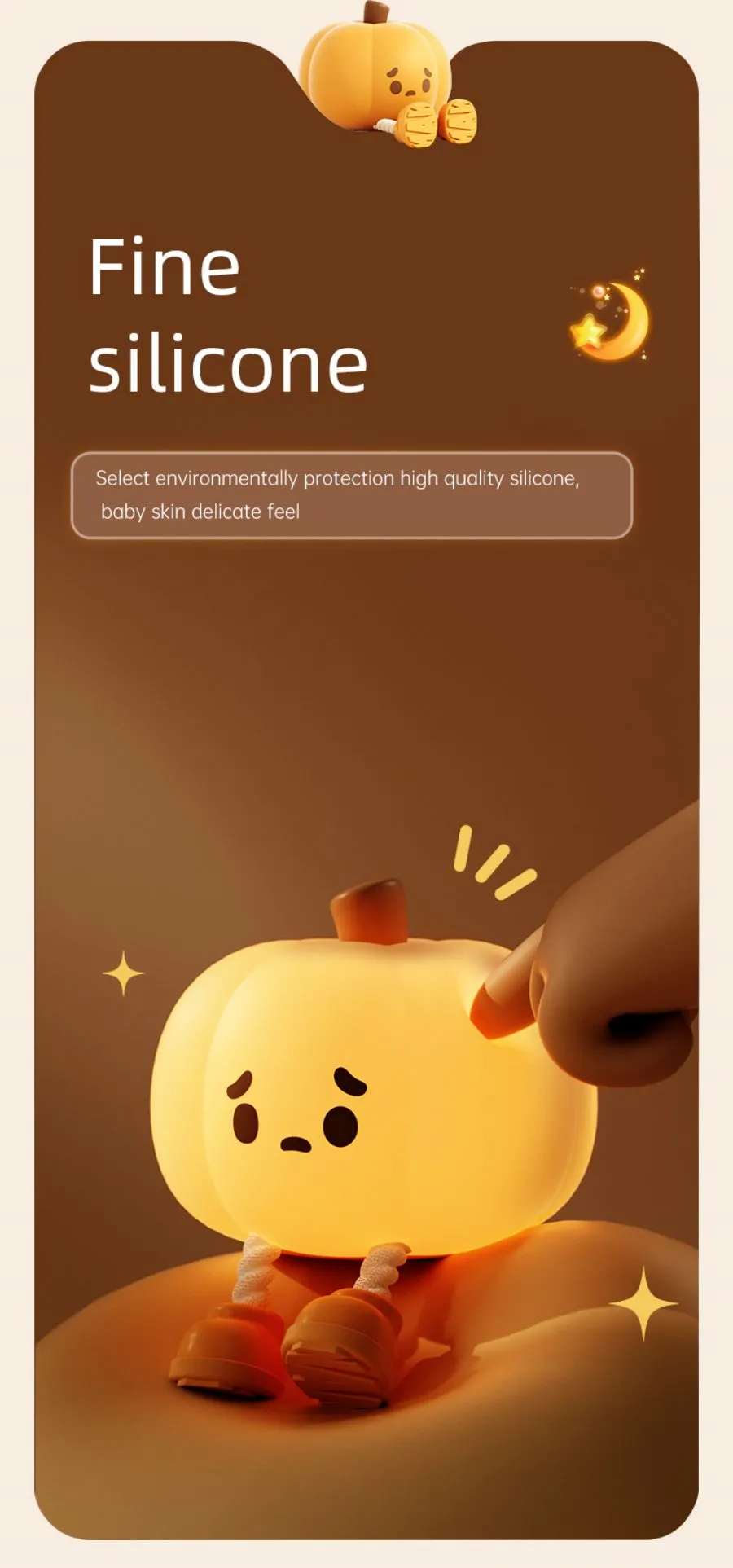Cute Pumpkin Silicone Night Light – Dimmable USB Rechargeable Lamp