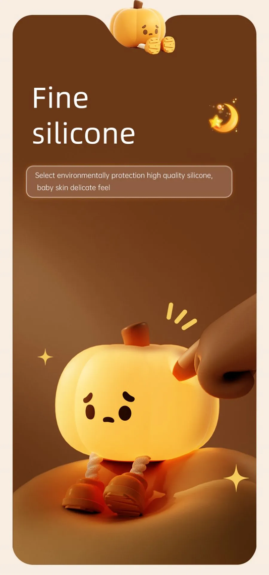 Cute Pumpkin Silicone Night Light – Dimmable USB Rechargeable Lamp