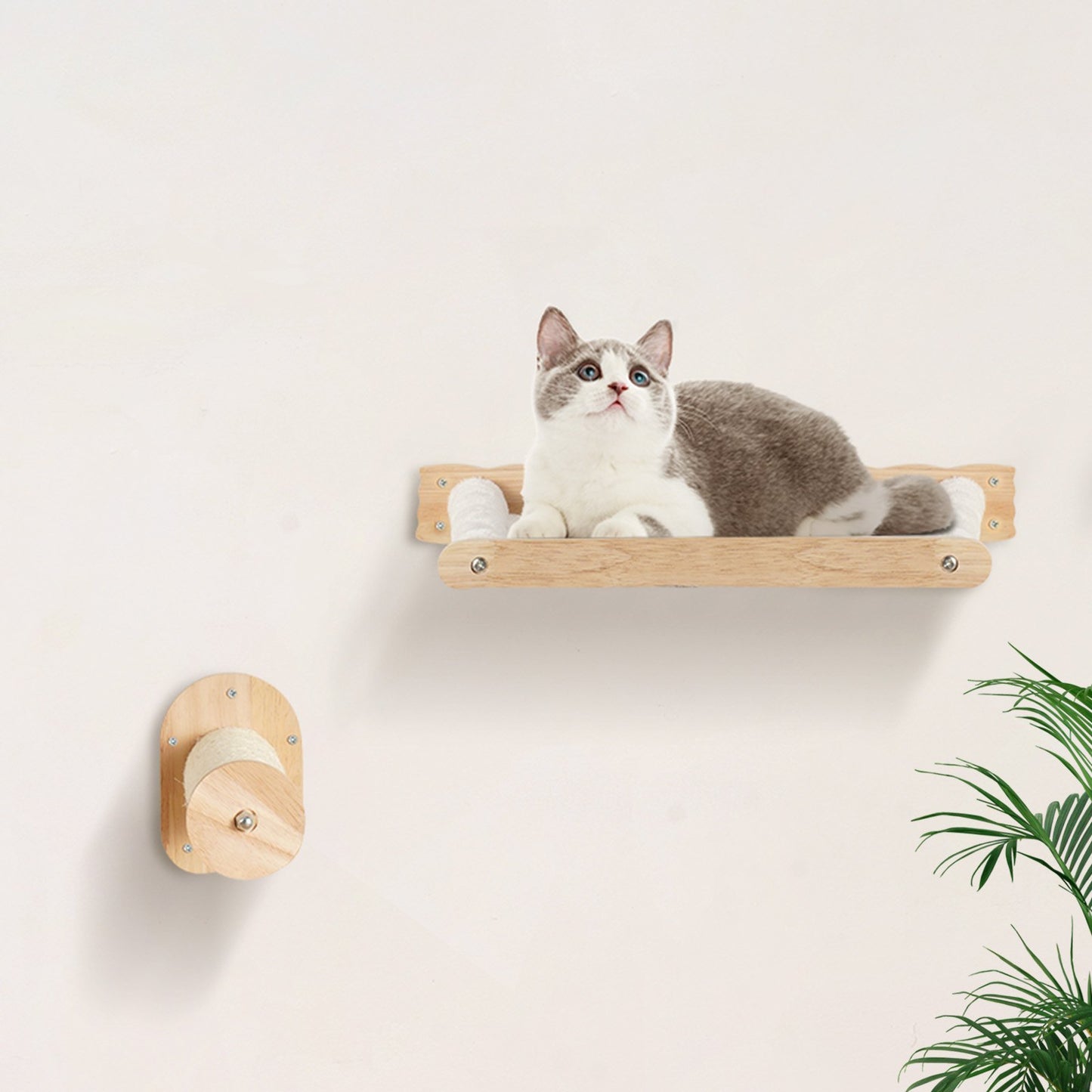 VEVOR Wall Mounted Cat Shelves With 2 Jumping Posts & 2 Hammocks Up To 40 Lbs