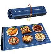 Flexible Heated Board – Foldable Nano-Silicone Warming Tray with various dishes displayed on it.