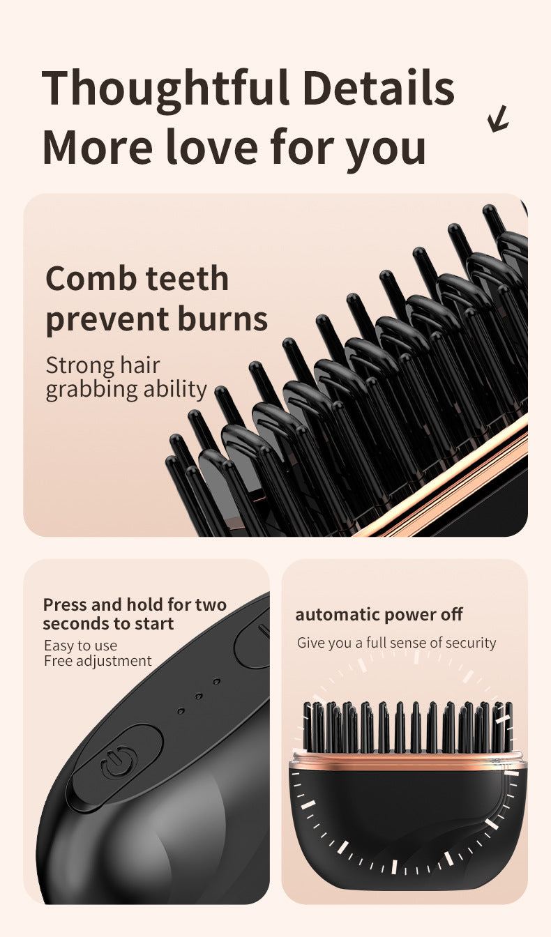 Mini Wireless Hair Straightening Comb – Portable Heated Styling Brush