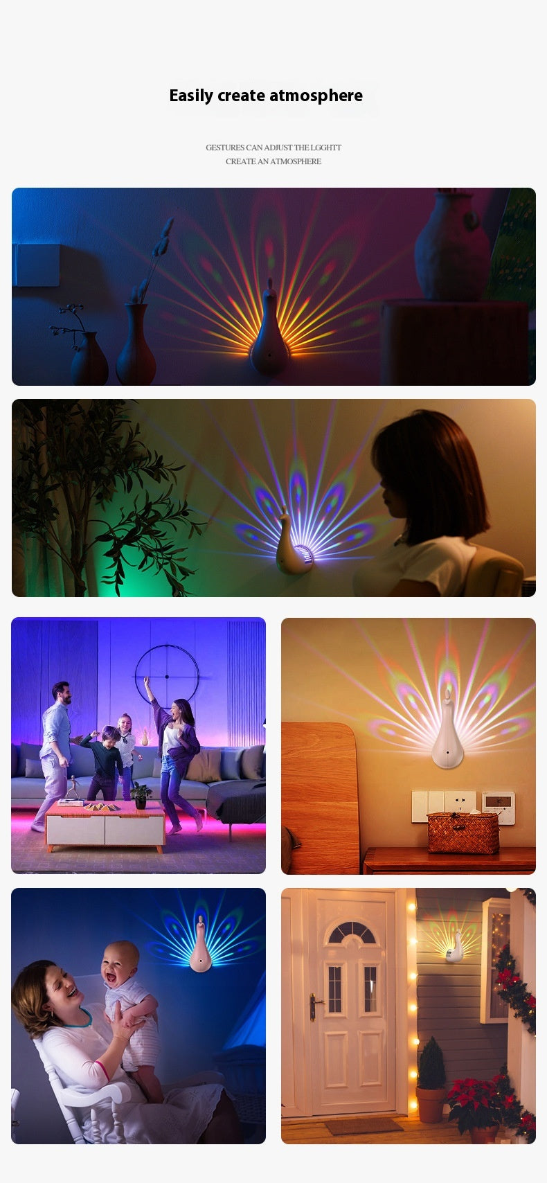Peacocks Wall Lamp – Colorful 3D Ambient Projection Night Light