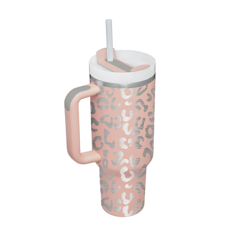 40 Oz Tumbler with Handle & Straw - Insulated Stainless Steel