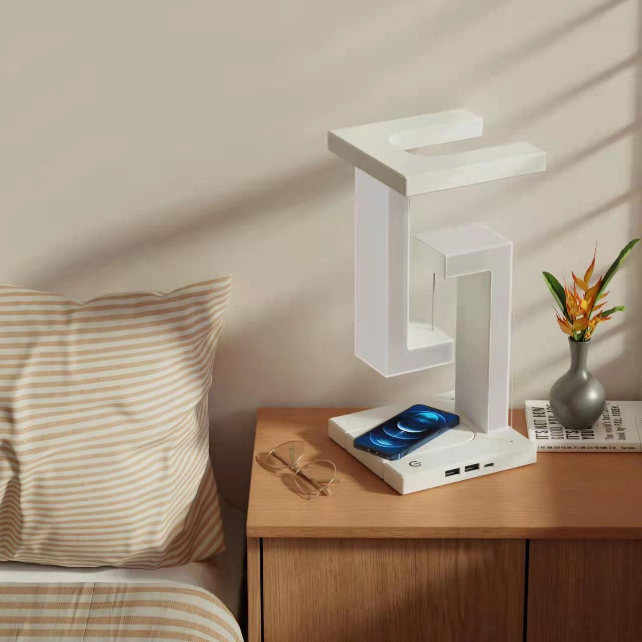 Levitating LED Table Lamp with Wireless Charging - Modern Magnetic Floating Desk Light