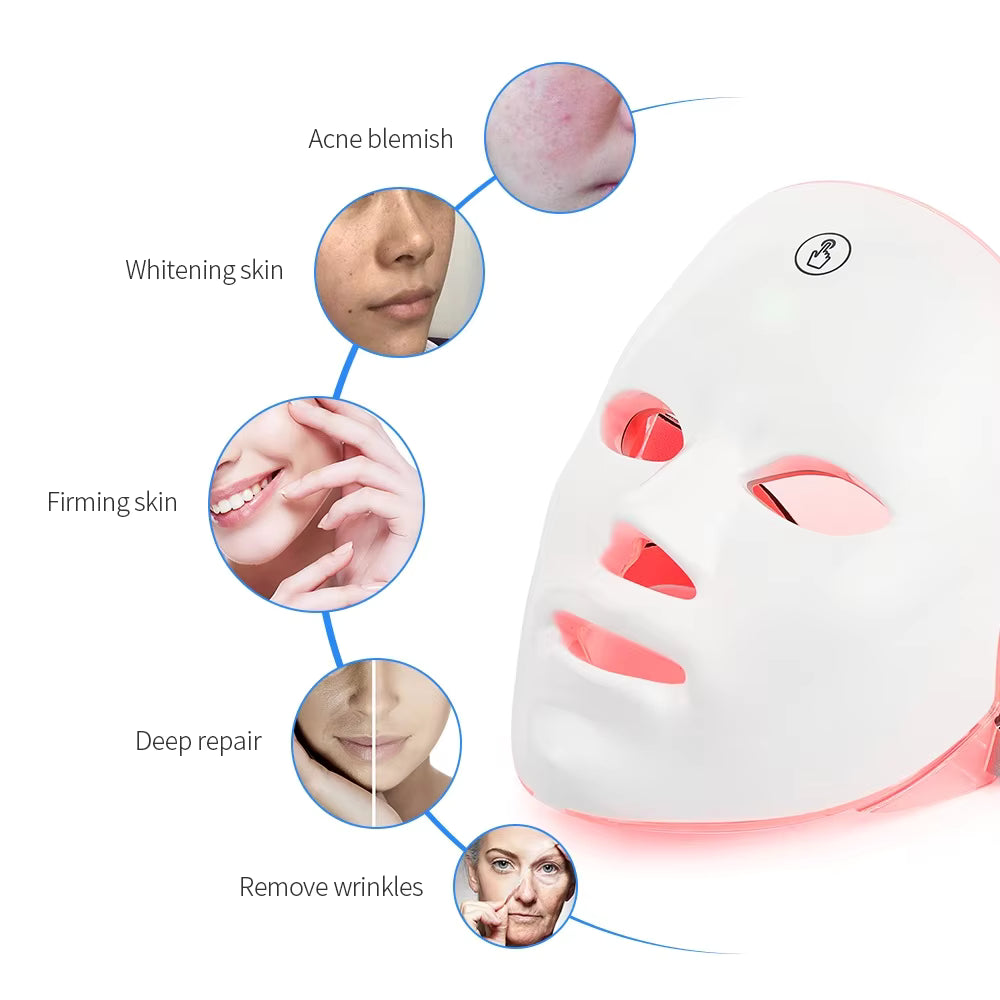 Rechargeable 7-Color LED Photon Face Mask - Skin Rejuvenation & Anti-Aging Light Therapy