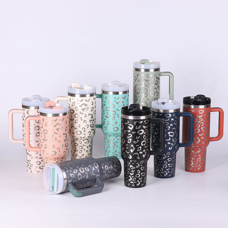 40 Oz Tumbler with Handle & Straw - Insulated Stainless Steel