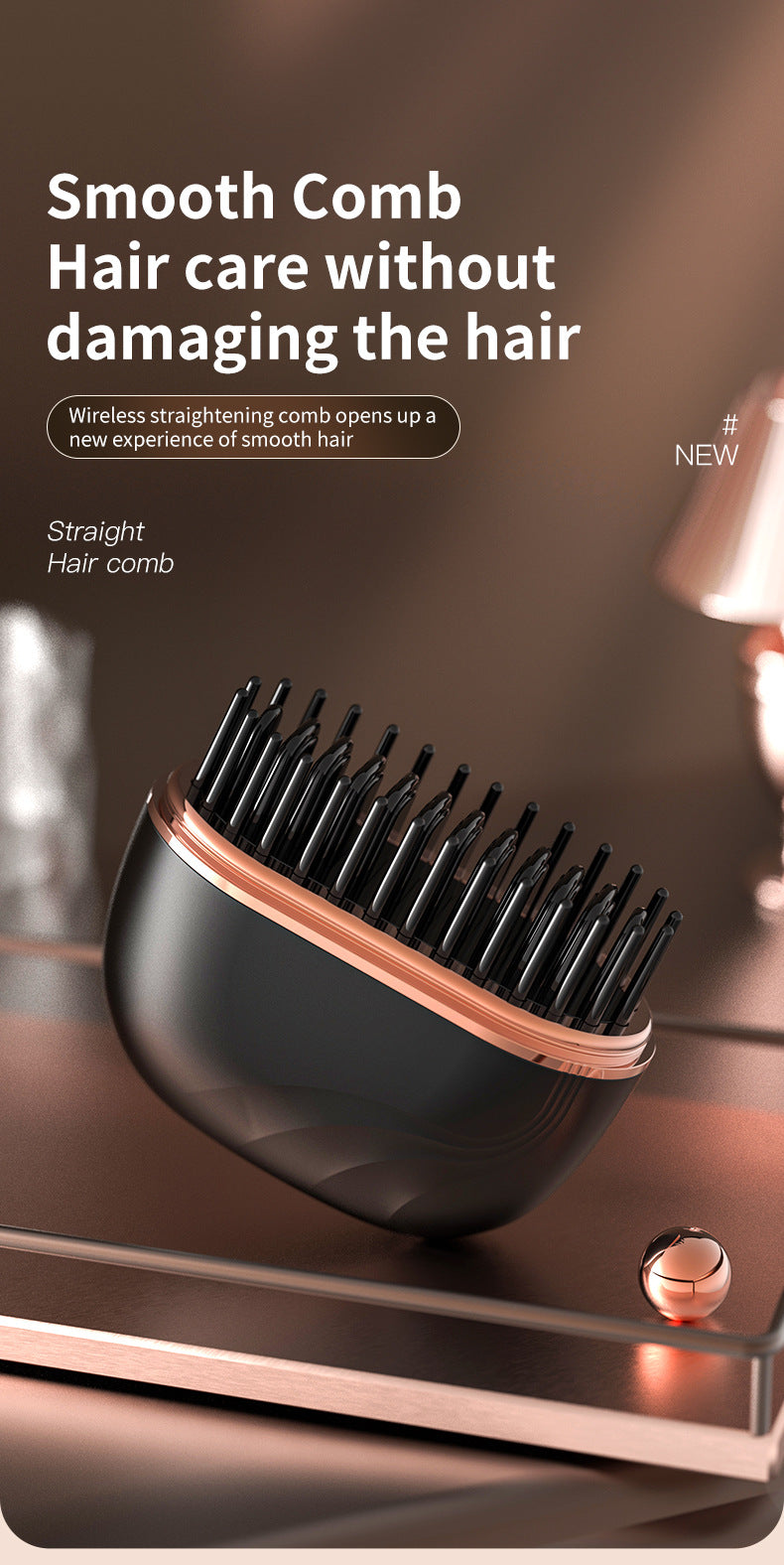 Mini Wireless Hair Straightening Comb – Portable Heated Styling Brush