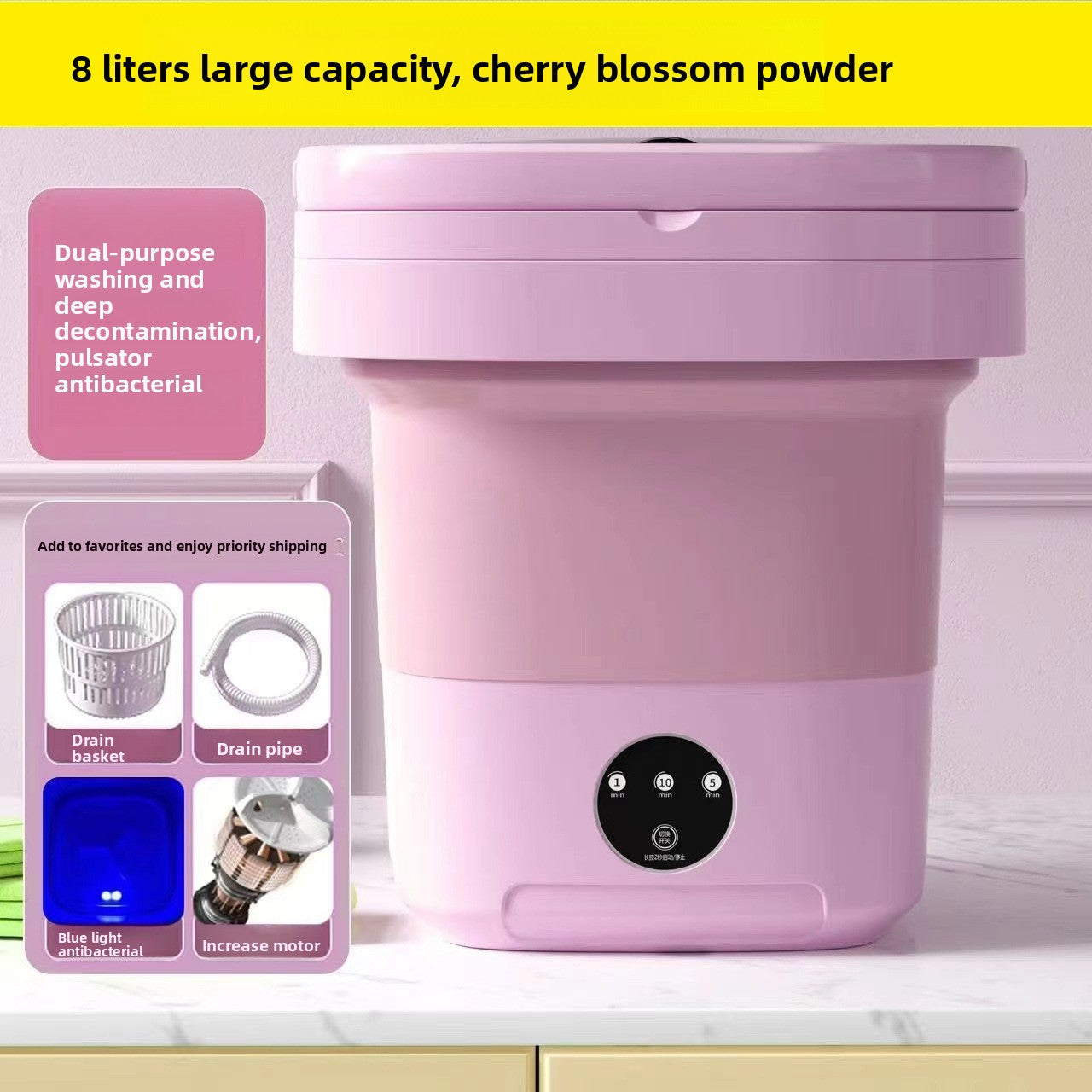 Portable Mini Washing Machine 8L Foldable Travel Washer Spin Dryer