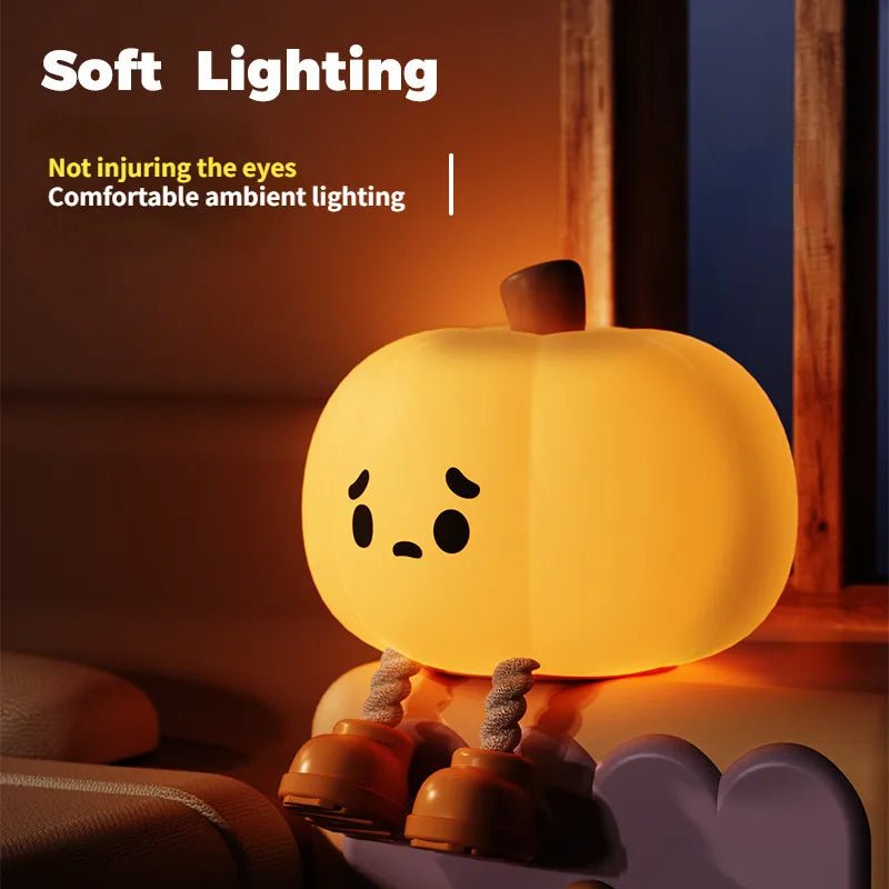 Cute Pumpkin Silicone Night Light – Dimmable USB Rechargeable Lamp