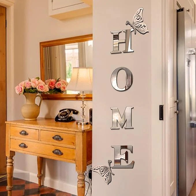 3D Acrylic HOME Letter Wall Decor with Butterfly – Mirror Wall Art