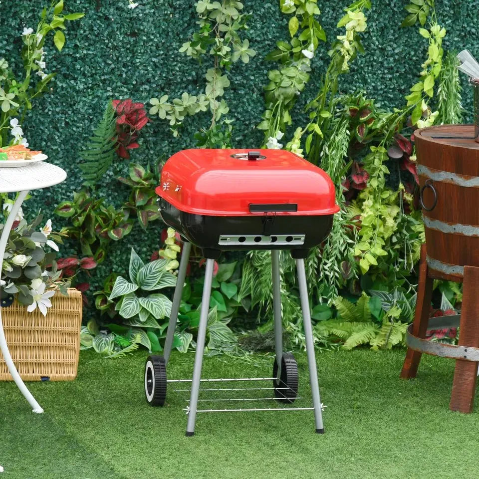 Charcoal BBQ Grill with Wheels & Storage Shelf — Outdoor Grilling Made Easy