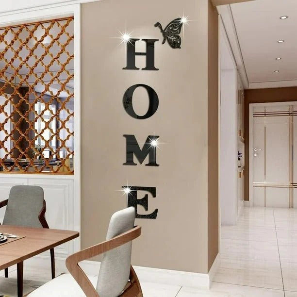 3D Acrylic HOME Letter Wall Decor with Butterfly – Mirror Wall Art