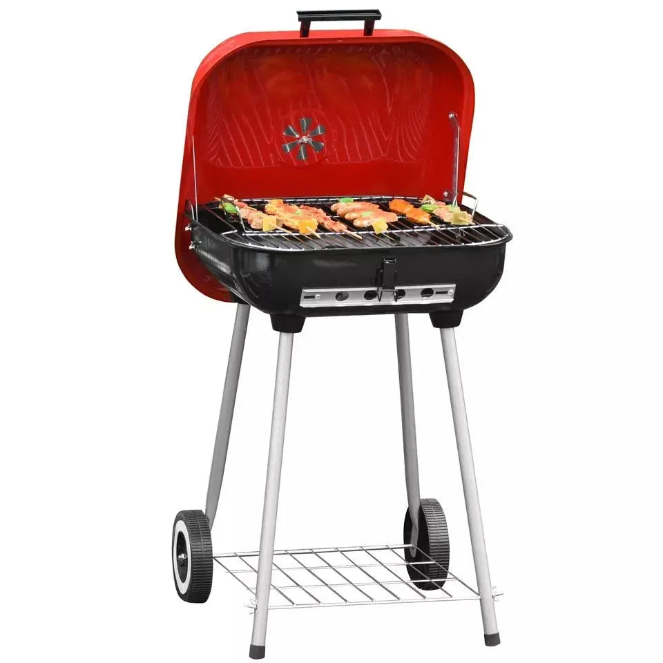 Charcoal BBQ Grill with Wheels & Storage Shelf — Outdoor Grilling Made Easy