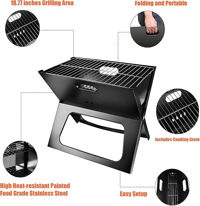 Foldable Charcoal Grill — Portable BBQ for Camping & Outdoor Cooking