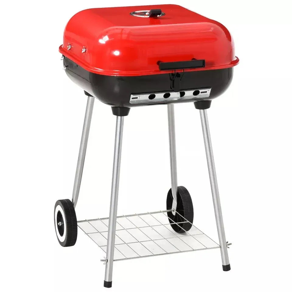 Charcoal BBQ Grill with Wheels & Storage Shelf — Outdoor Grilling Made Easy