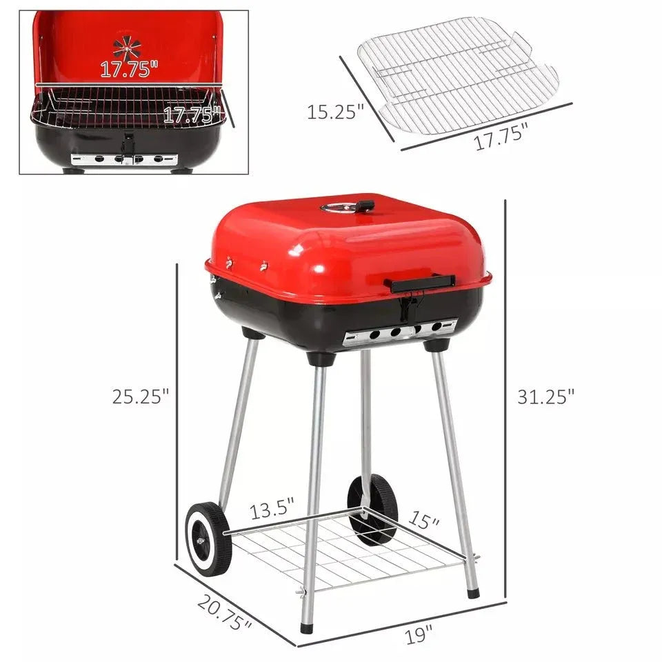 Charcoal BBQ Grill with Wheels & Storage Shelf — Outdoor Grilling Made Easy