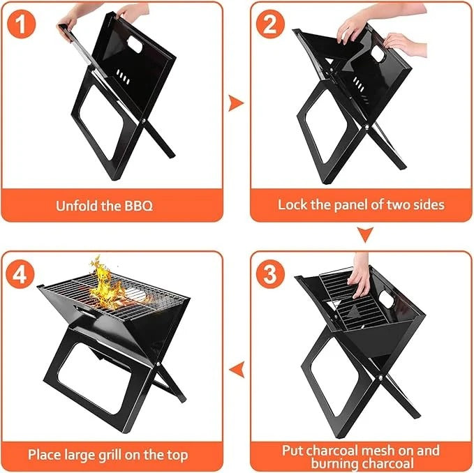 Foldable Charcoal Grill — Portable BBQ for Camping & Outdoor Cooking
