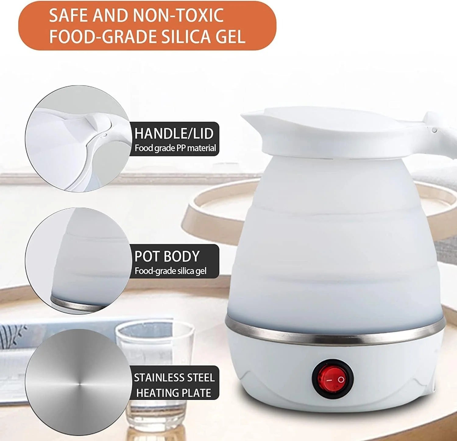 Foldable Electric Travel Kettle – 600ml Portable BPA-Free Silicone