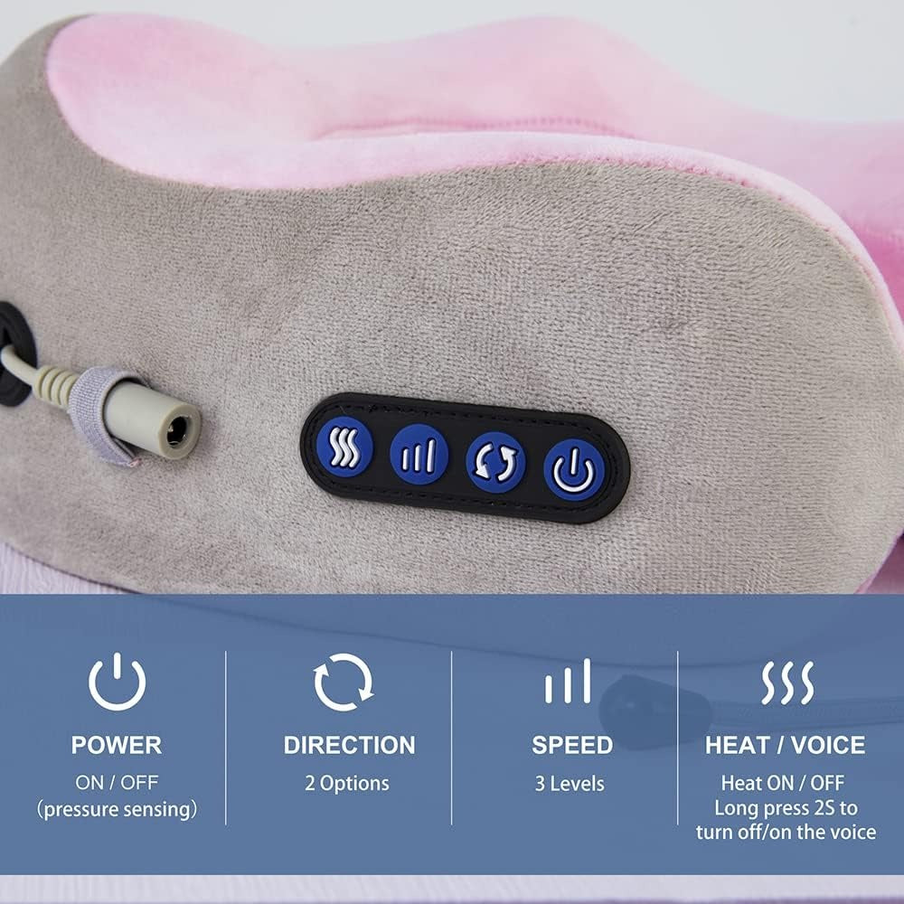 U-Shaped Neck Massage Pillow – Portable Heated Massager with 3 Modes