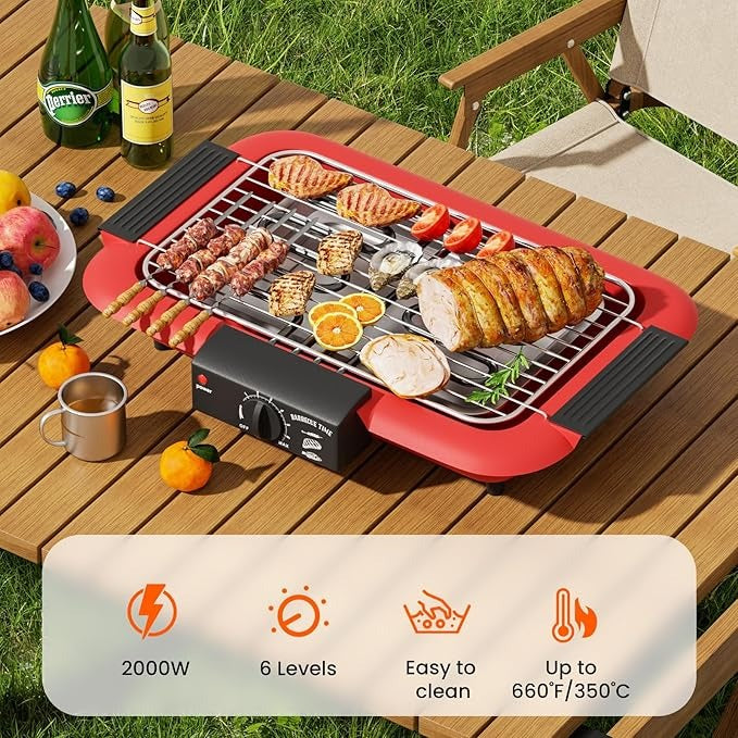 Portable Electric Grill — 2000W Smokeless Indoor & Outdoor BBQ