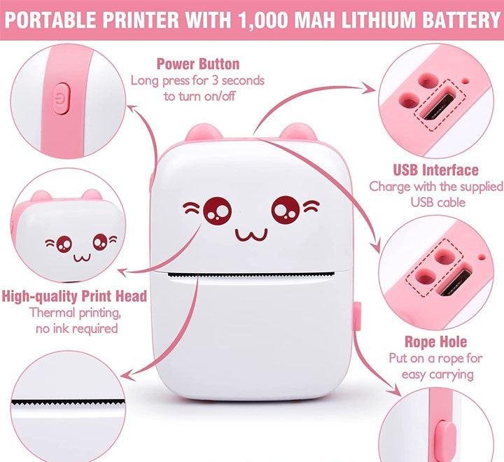 Portable Mini Pocket Printer – Wireless BT Thermal Printer, No Ink, 1000mAh - Nexora storePersonalize your own text here